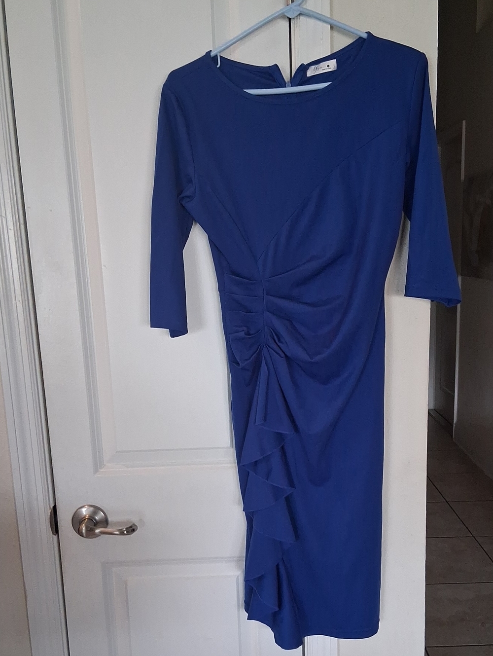 Elegant Royal Blue Ruched Sheath Dress - Women's